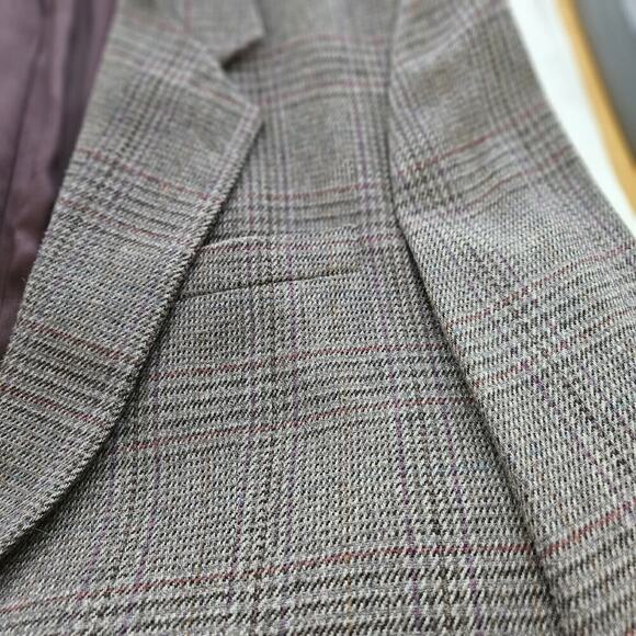 Mens Tailored Clothing by Manhattan Brown Plaid Wool Sport Coat Jacket Size 44L - Picture 10 of 10